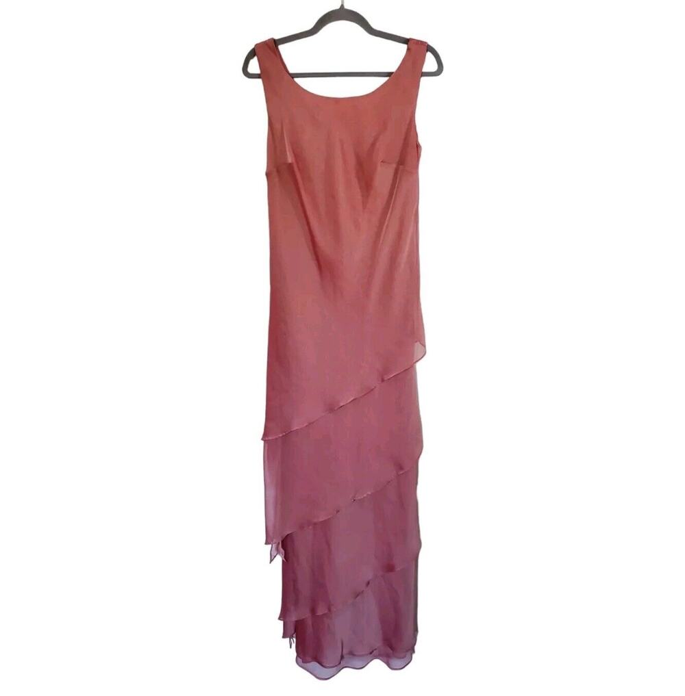 Dela-Jo by Lida Formal Shiny Salmon Pink Asymmetric Tiered Ruffle Dress, Size 8